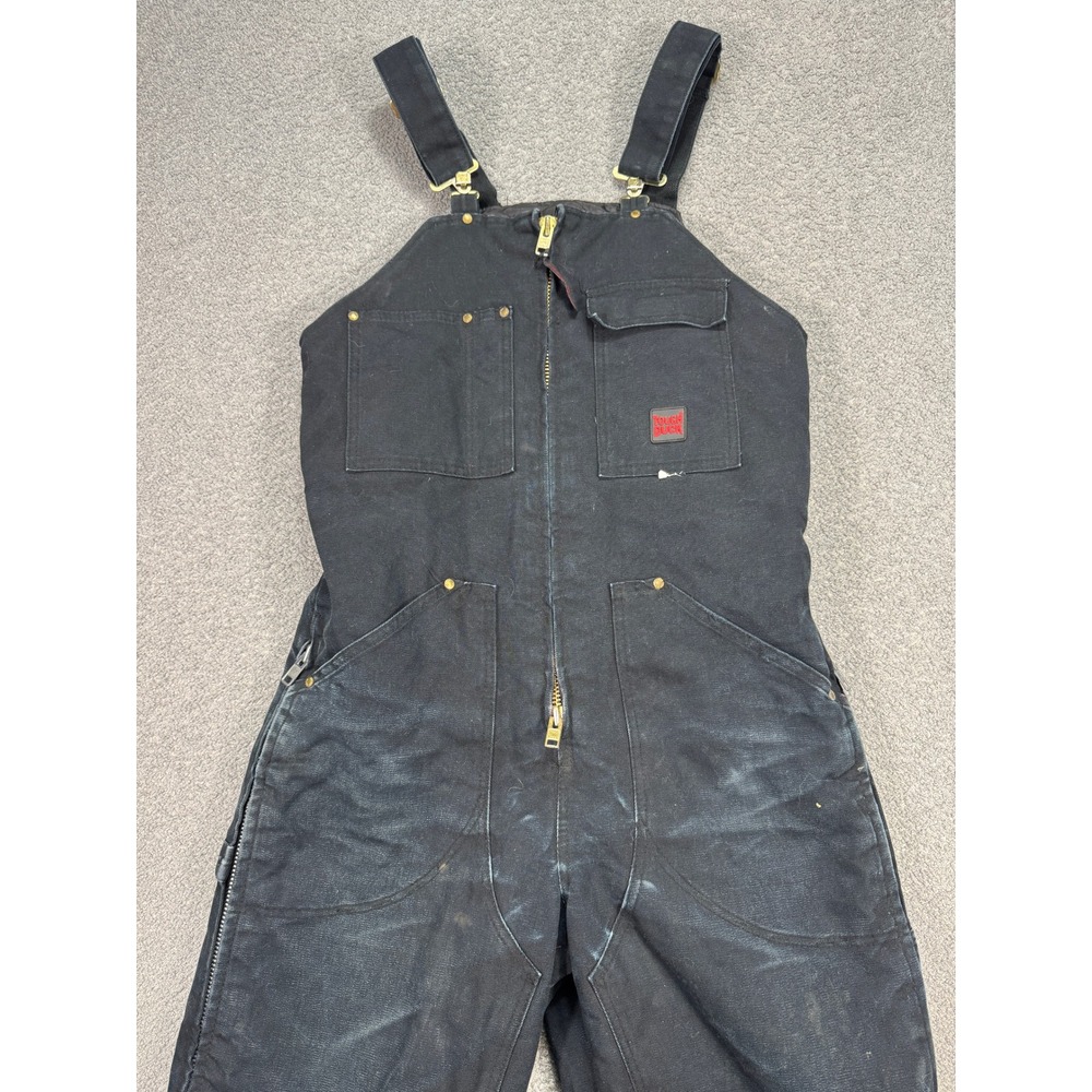 Tough Duck Bib Overalls Mens Medium Black Denim Relaxed Fit Canvas Lined Utility